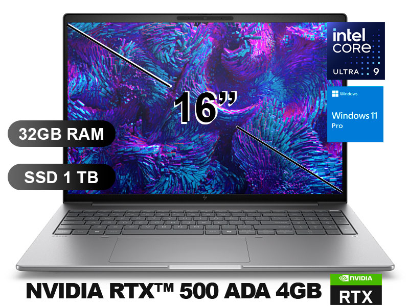 LAPTOP HP WORKSTATION ZBOOK 8 G1I U9-285H/ 32GB/ SSD1TB/ RTX500-4GB/ W11P/ 16/ BN4D4LT